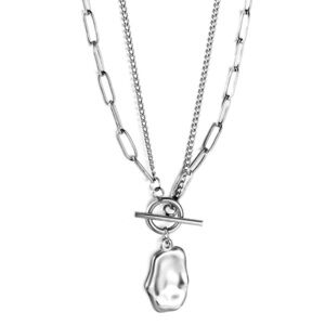 18 k gold stainless steel double chain irregular pendent necklace